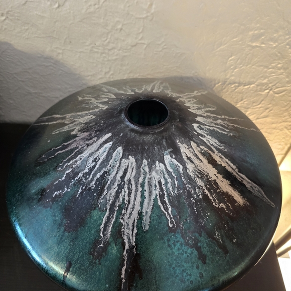 HANDCRAFTED Upcycled Glass Globe HANDPAINTED Tabletop Art Decor Green Silver - Picture 6 of 17